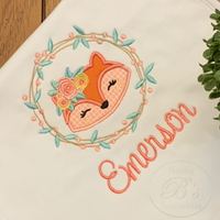 Baby Burp Cloth Set - Cute Fox Wreath & Peach Initial Bow