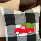 Black & White Buffalo Check Throw Pillow With Vintage Christmas Truck