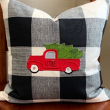 Black & White Buffalo Check Throw Pillow With Vintage Christmas Truck