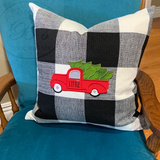 Black & White Buffalo Check Throw Pillow With Vintage Christmas Truck