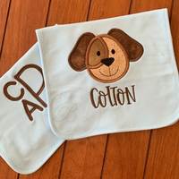 Baby Burp Cloth Set - Puppy Face & Stacked Initials